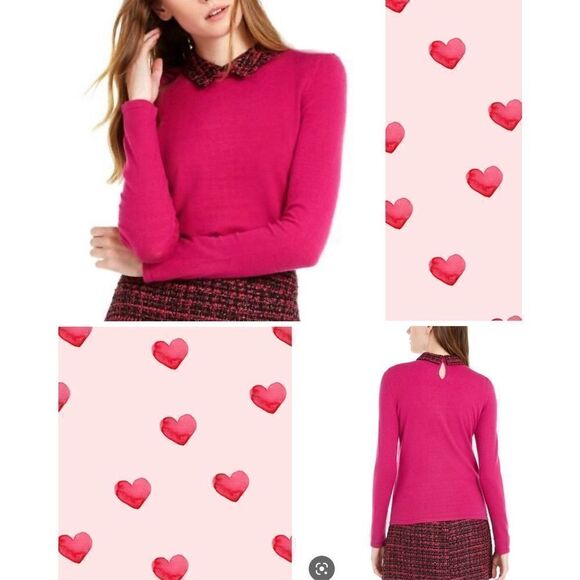 Maison Jules Fuschia Pink Stretch Fitted Sweater w Tweed Sparkly Collar sz M - Picture 11 of 11